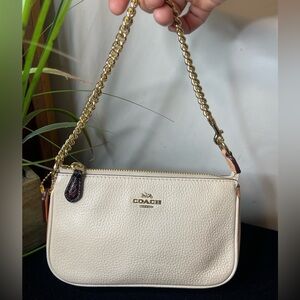 Coach Ivory Leather Shoulder Bag with Gold Chain